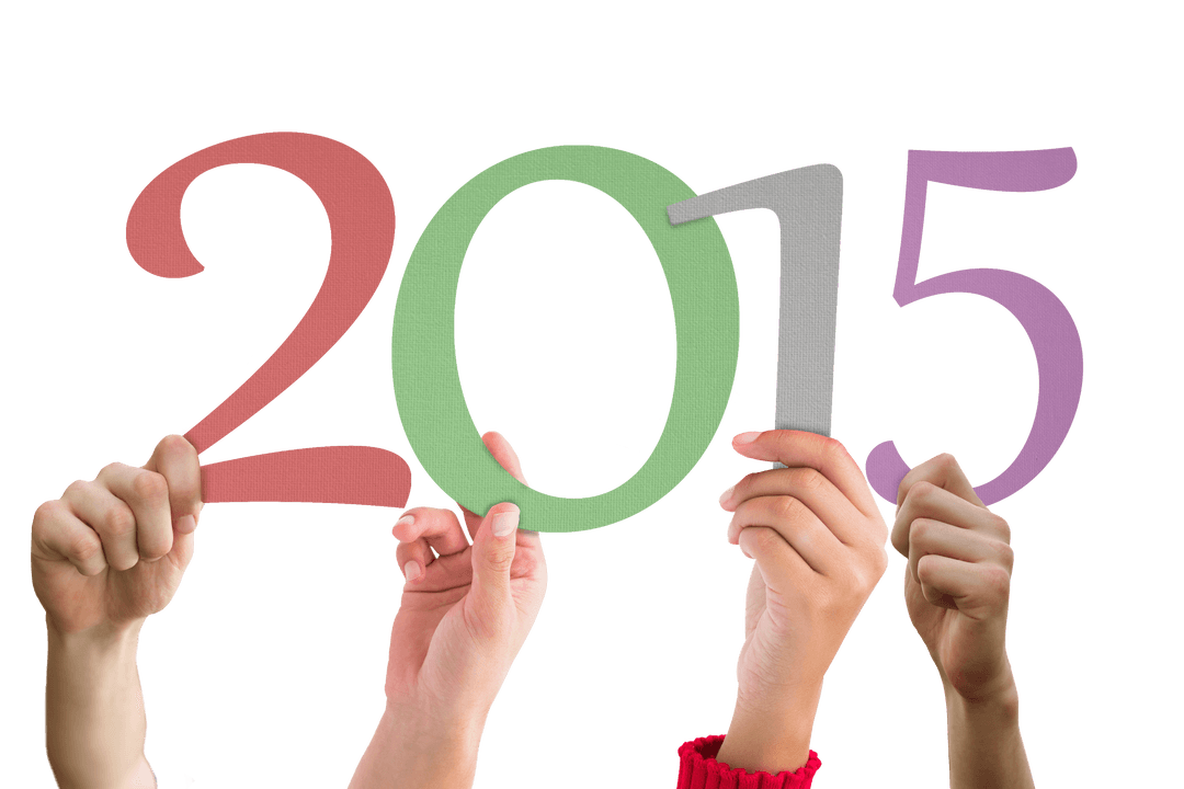 Diverse Hands Holding Transparent Colorful 2015 Numbers