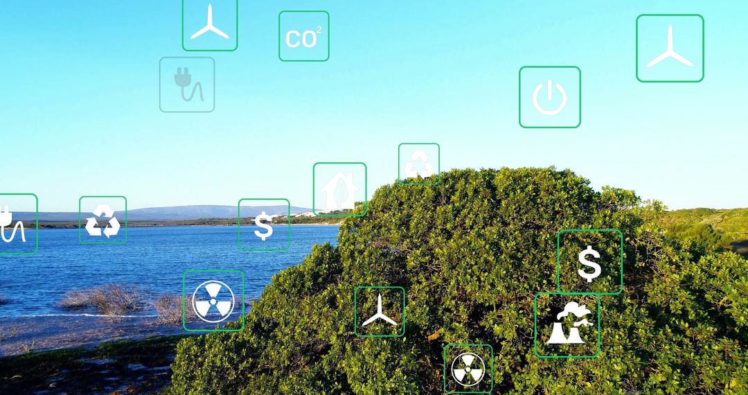 Coastal Ecosystem Sustainable Energy Icons Overlaid