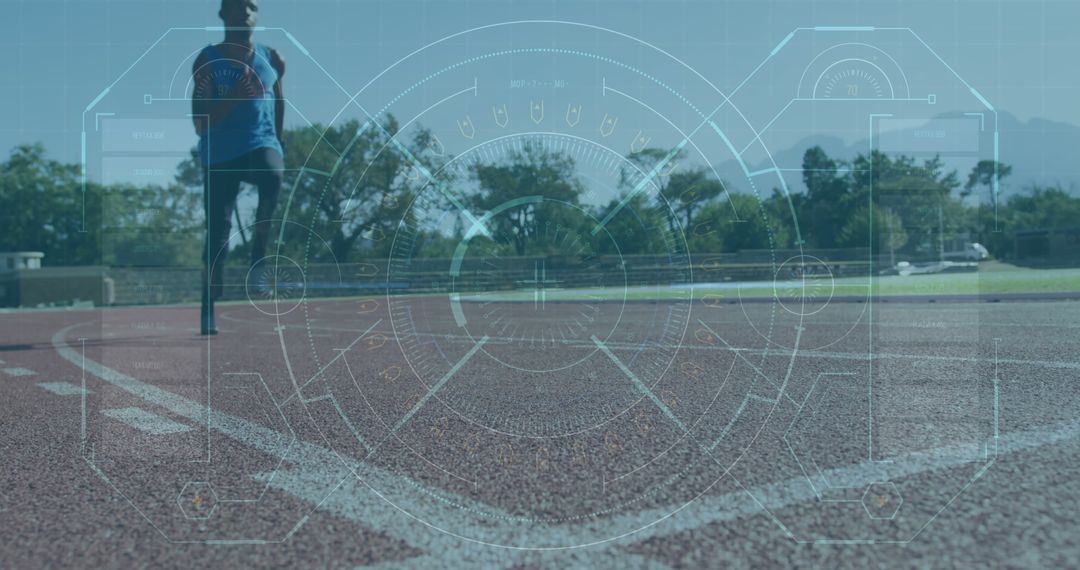 Man Running on Track with Futuristic Augmented HUD Overlay - Free Images, Stock Photos and Pictures on Pikwizard.com