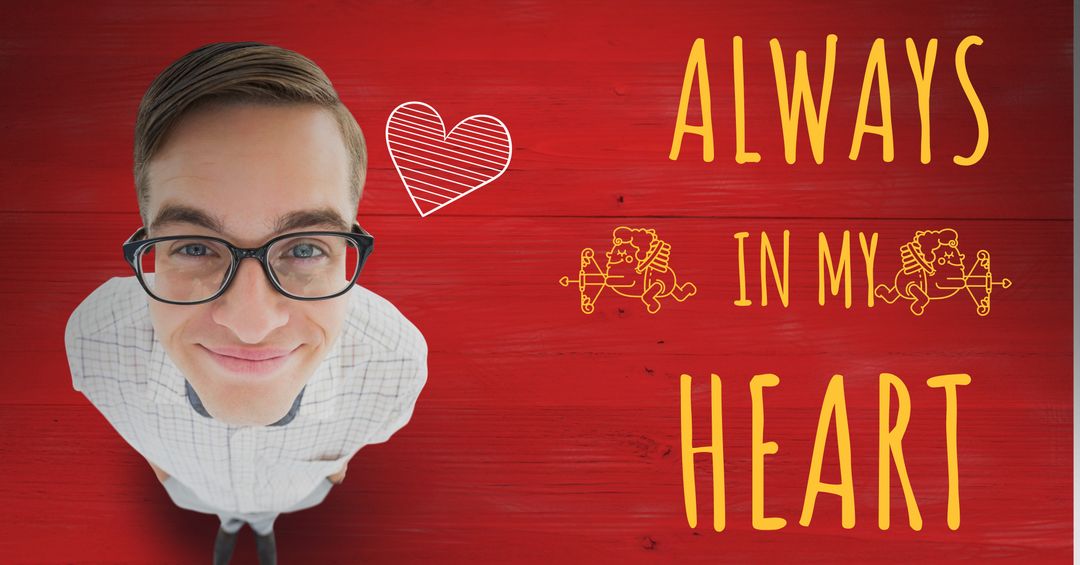 Smiling Person with Romantic Text and Heart Drawings