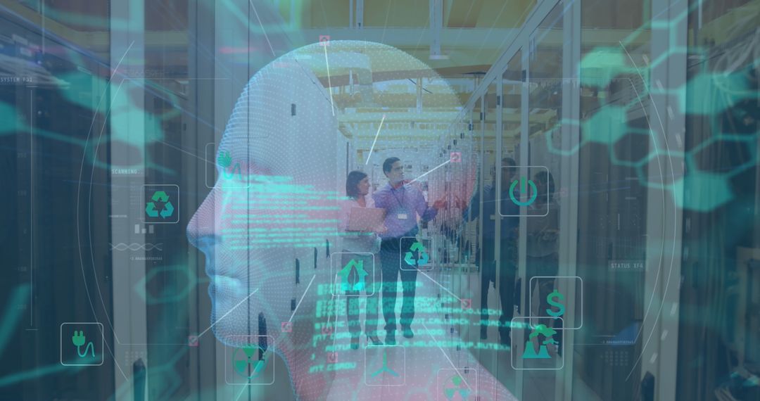 Futuristic AI Concept Overlay in Data Center