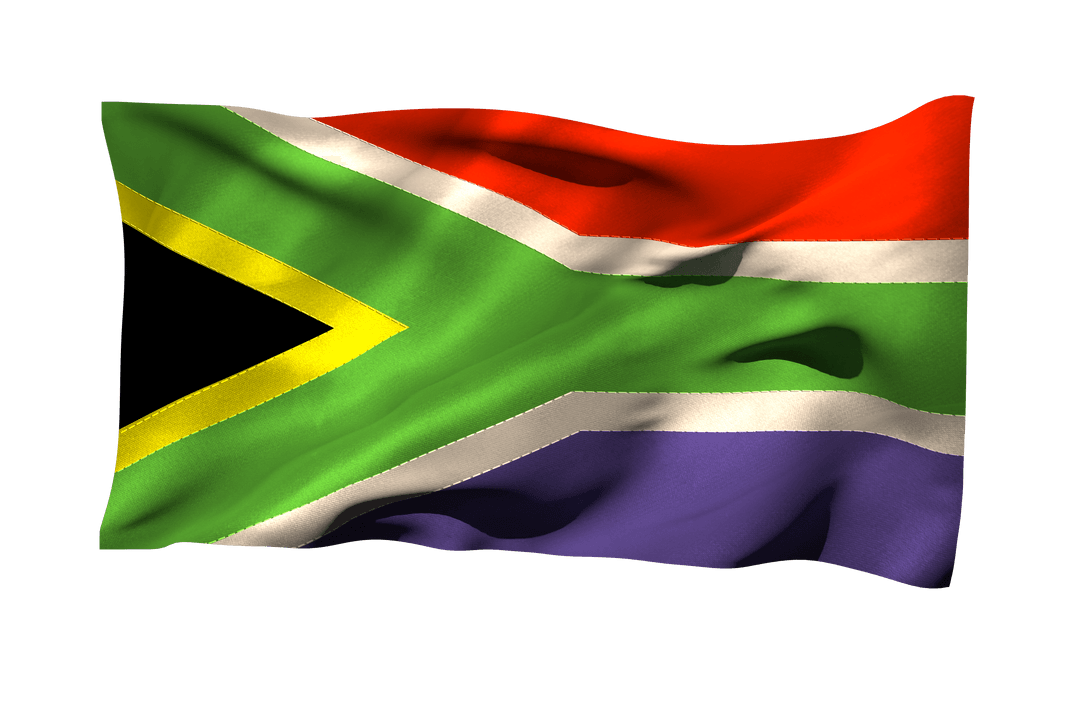 Waving Transparent South African Flag on White Background
