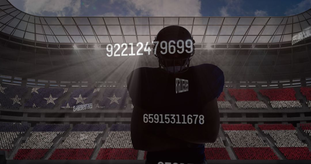 Silhouette Rugby Player in Stadium with Mysterious Numbers