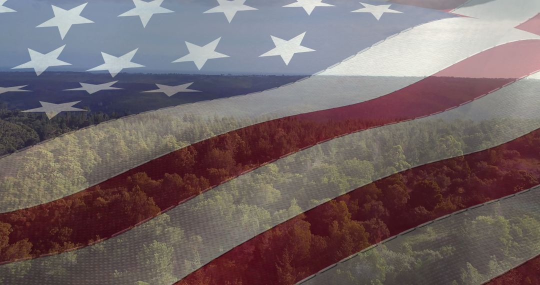 American Flag Overlaying Aerial View of Forest