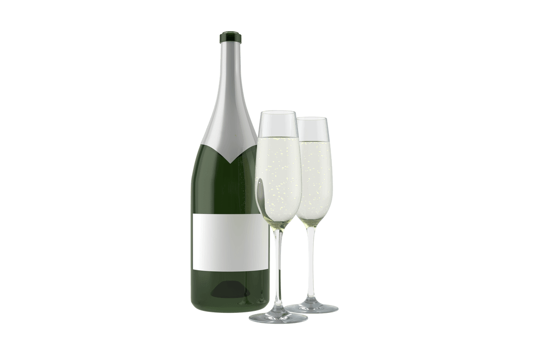 Champagne Bottle and Glasses on Transparent Background