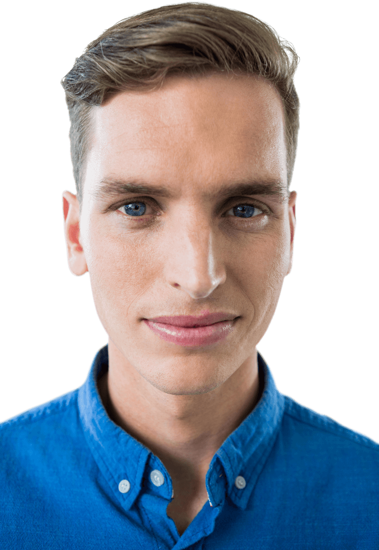 Portrait of Confident Man in Blue Shirt with Transparent Background