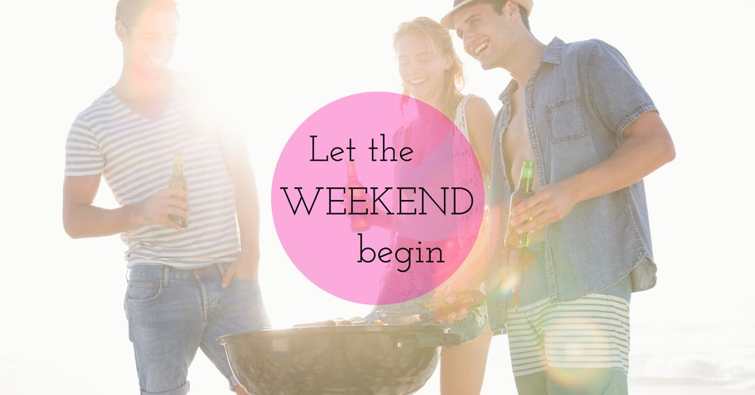Friends Enjoying Beach Barbecue During Sunny Weekend