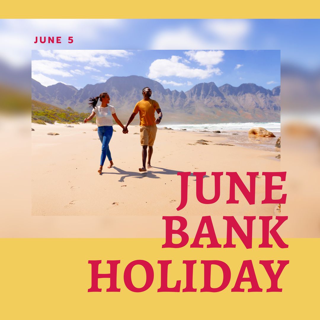 Joyful Couple Walking on Scenic Beach for Summer Holiday