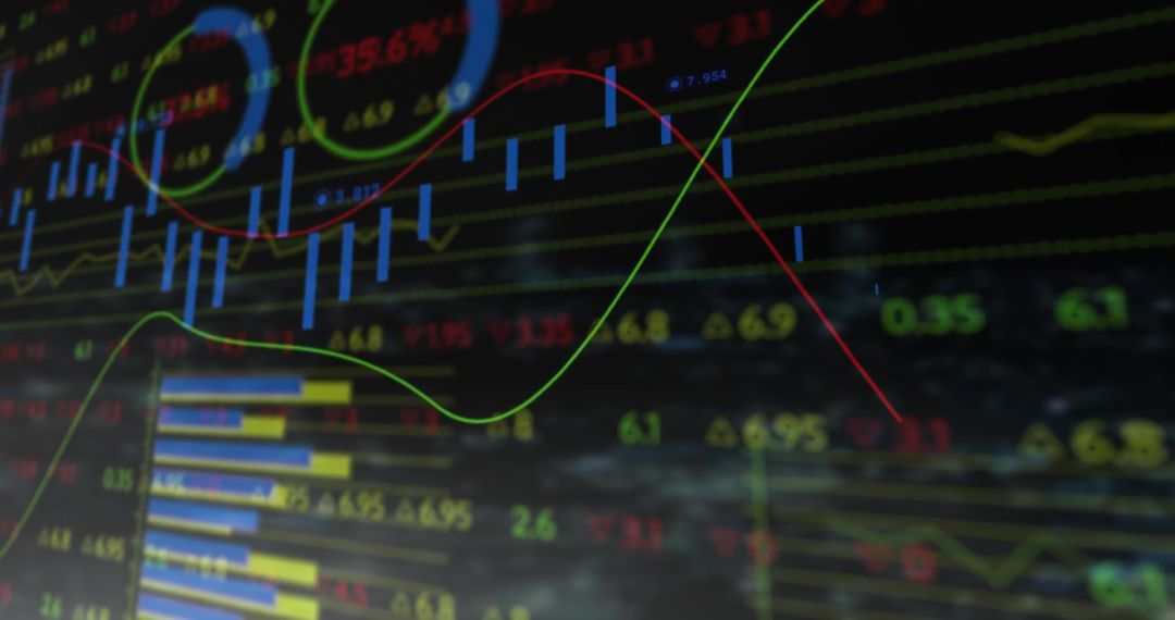 Digital Financial Data Visualizations on Dark Background