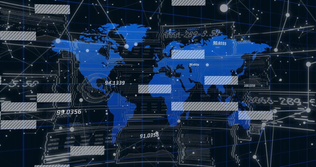 World Map with Digital Interface and Data Diagrams