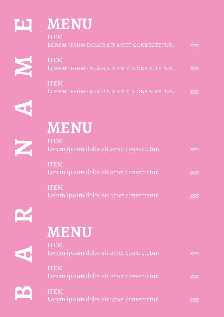 Minimalist Pink Bar Menu Template with Elegant Design - Download Free Stock Templates Pikwizard.com