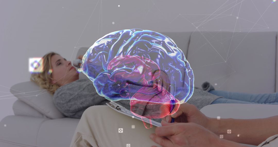 Digital Brain Overlay during Psychology Session with Female Patient