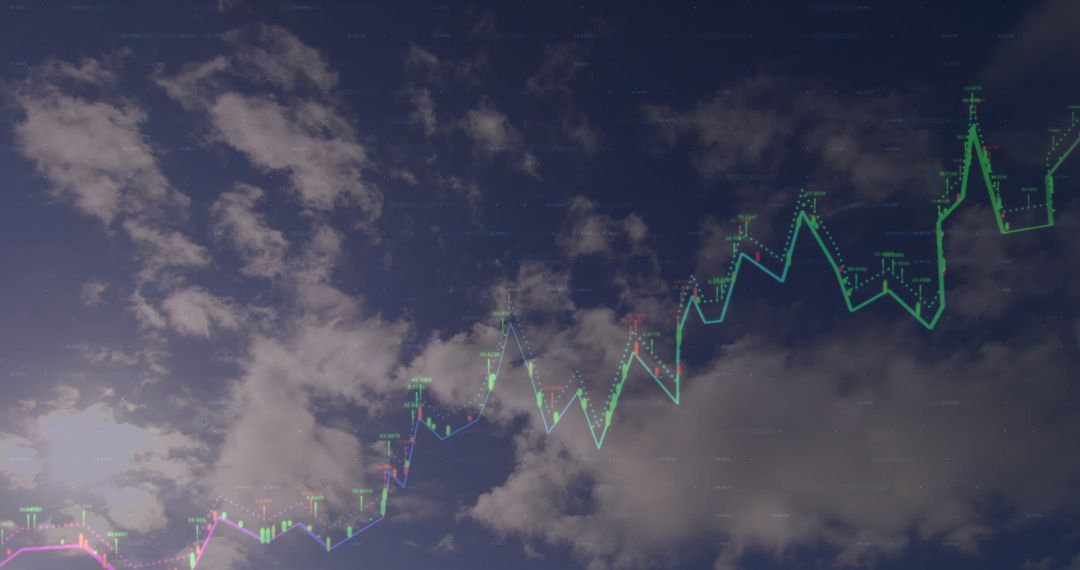 Futuristic Data Visualization in Cloudy Sky