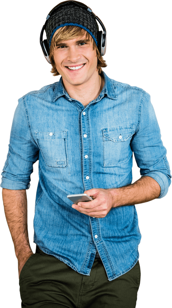Smiling Man with Headphones and Transparent Background