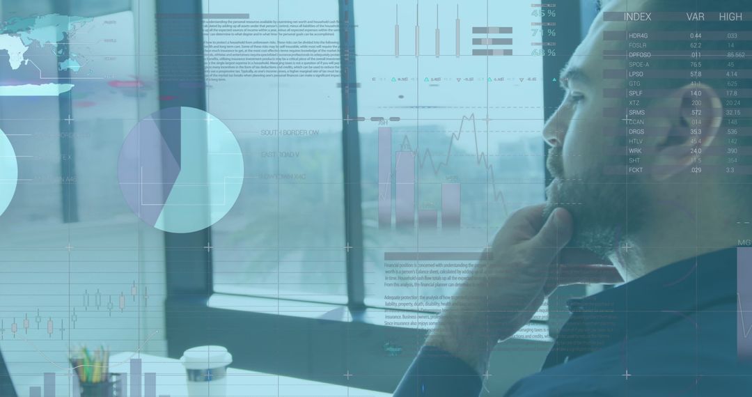 Businessman Analyzing Digital Data and Statistics in Modern Office