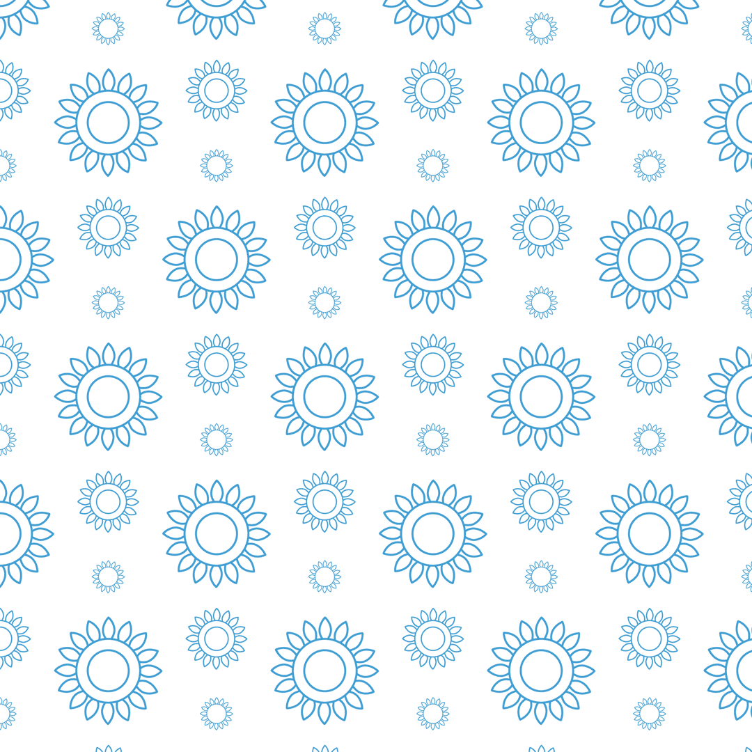 Blue Geometric Flower Shapes on Transparent Background Pattern