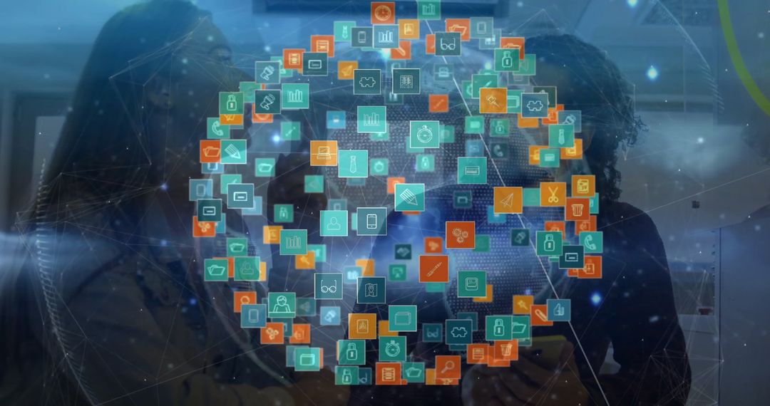 Colleagues Exploring Holographic Data Sphere in High-Tech Lab