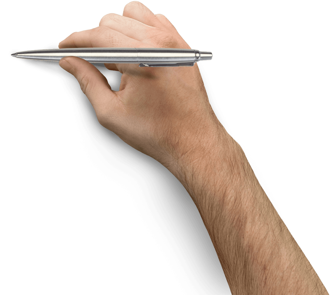 Hand Holding Pen on Transparent Background for Design Use