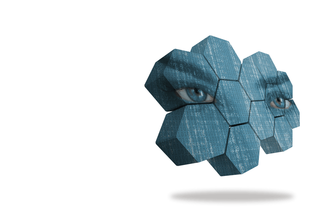 Digital Eyes in 3D Hexagons on Transparent Background