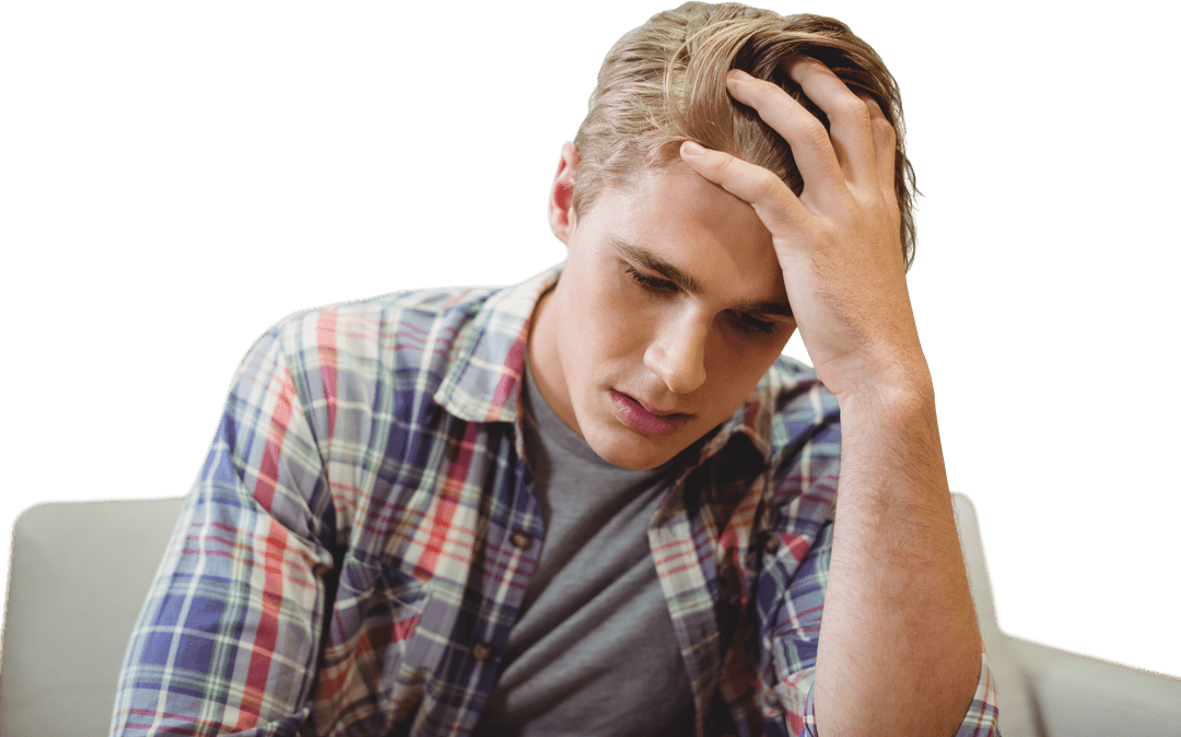 Appearing Stressed Businessman Sitting on Transparent Background