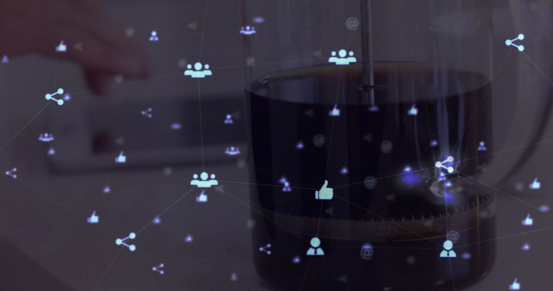 Global Networking Icons Overlaying Tablet Interaction