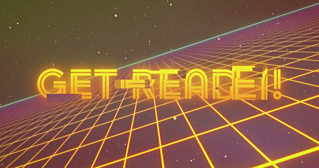 Futuristic Neon Text 'GET READY!' Over Digital Grid