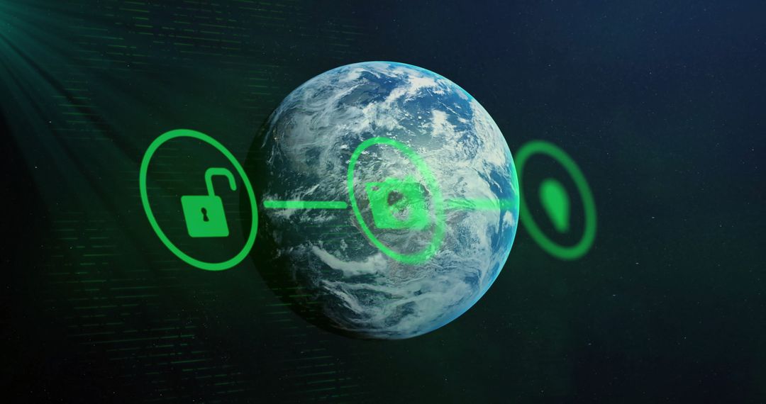 Digital Network Connections over Earth with Security Icons