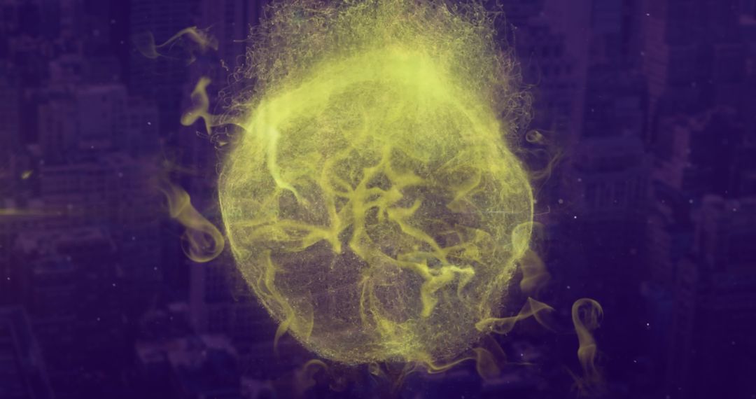 Glowing Digital Network Orb in Urban Background
