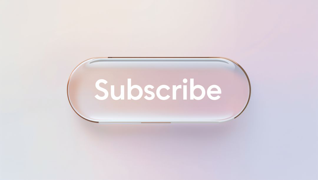 Glowing Glass Subscribe Button with Metallic Rim on Pastel Gradient for UI Design