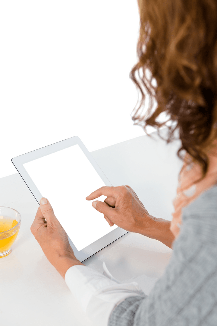 Transparent Background Digital Tablet Being Used by Woman