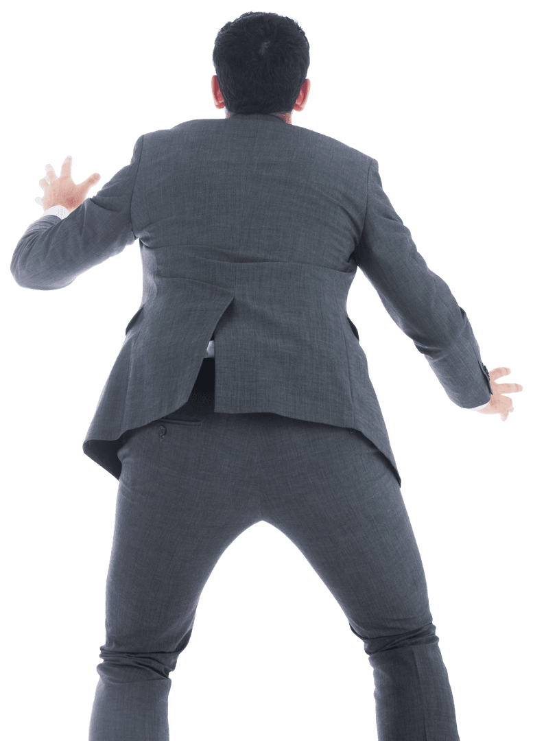 Caucasian Businessman Gesturing in Gray Suit with Transparent Background
