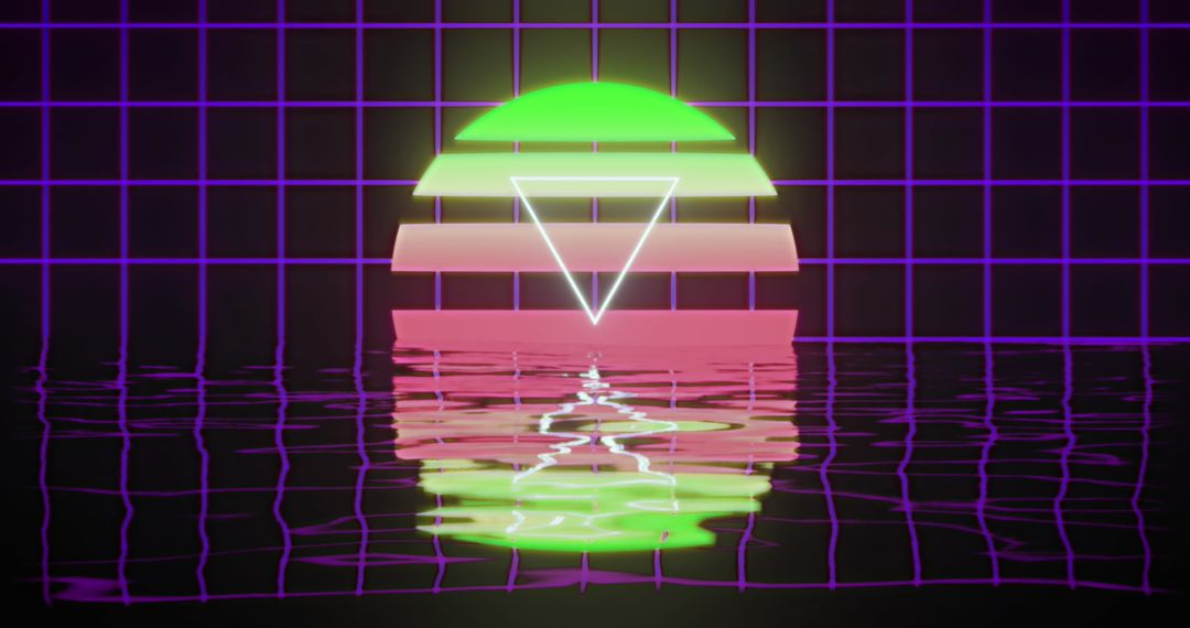 Retro Futurism Grid with Neon Geometric Shapes