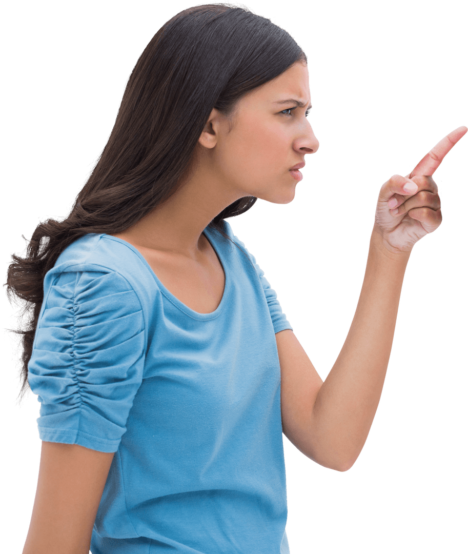 Angry Woman Pointing Finger on Transparent Background