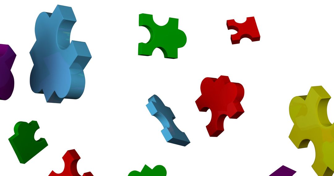Colorful Puzzle Pieces Falling Against White Backdrop