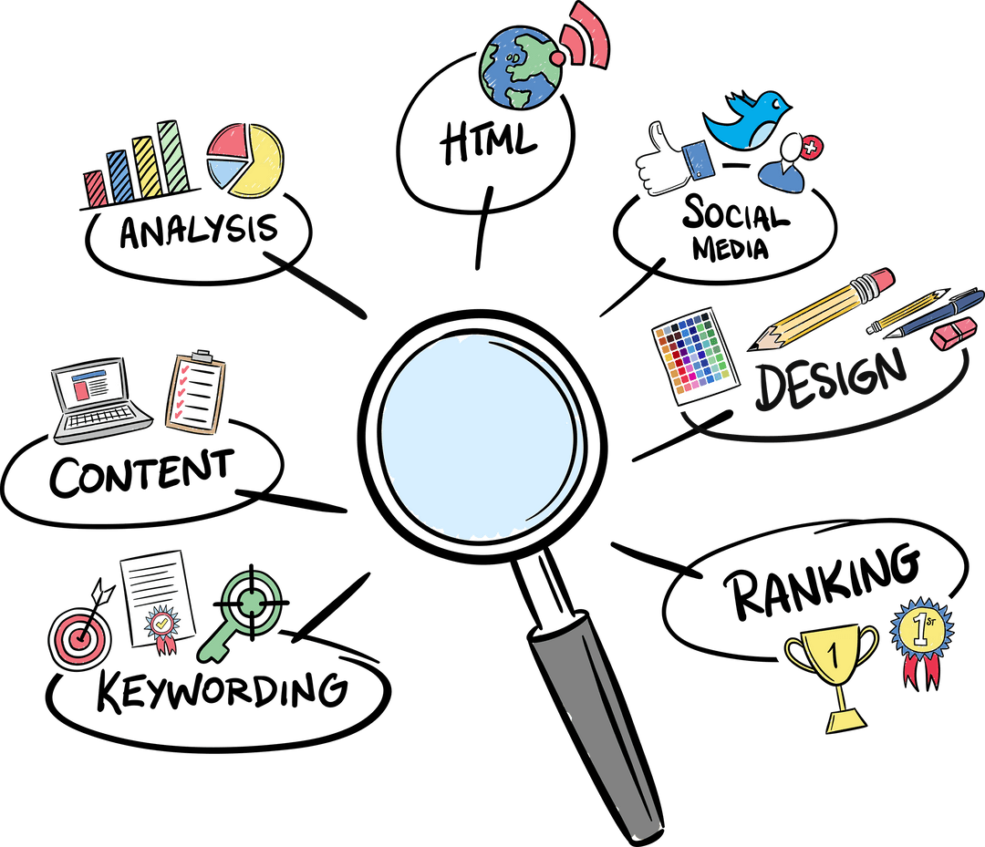 Colorful Transparent Business Concept with Magnifying Glass