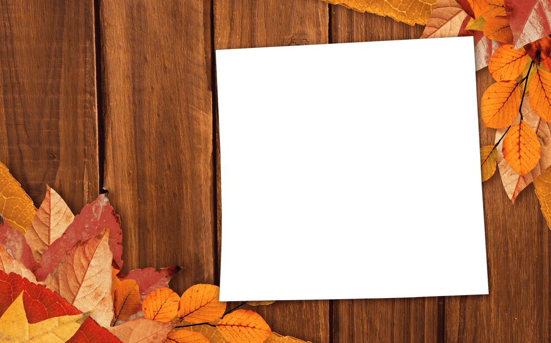 Transparent Frame with Autumn Leaves on Wooden Background