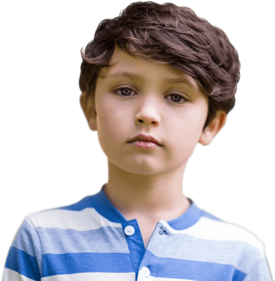 Transparent Child's Sad Expression with Striped Shirt