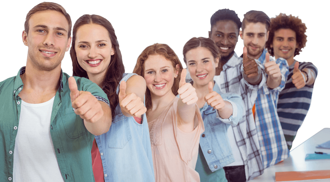 Diverse Group of College Students Giving Thumbs Up With Transparent Background