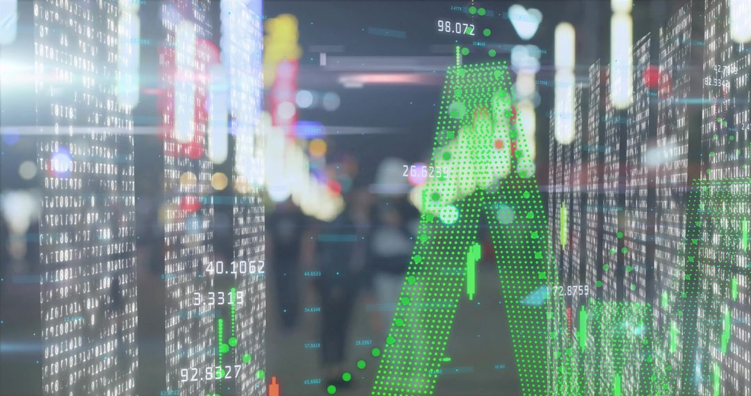 Futuristic Stock Market Data Overlay in Night Cityscape
