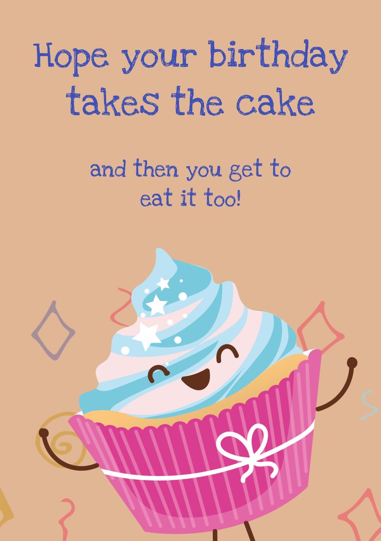 Cheerful Cupcake with Festive Birthday Message - Download Free Stock Templates Pikwizard.com
