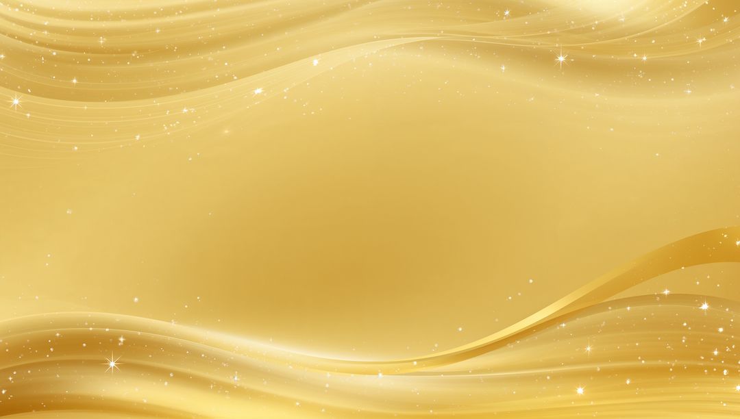 Shimmering Golden Wave Background with Flowing Ribbons, Sparkling Stars and Elegant Luxury Glow
