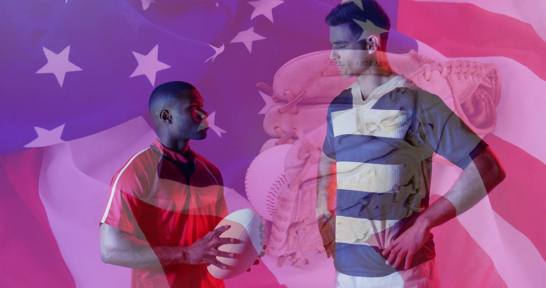 Rival Athletes Facing Each Other with Patriotic Symbolism