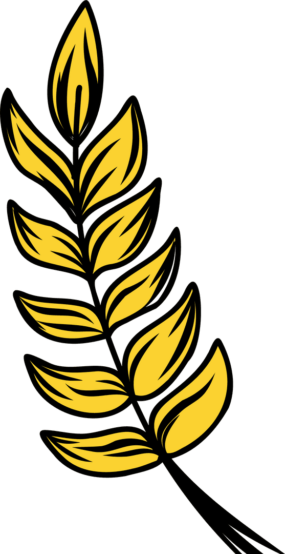Stylized Yellow Leaf Branch on Transparent Background