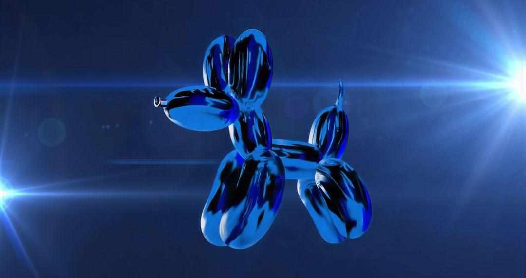 Floating Reflective Blue Metallic Balloon Dog in Virtual 3D Studio