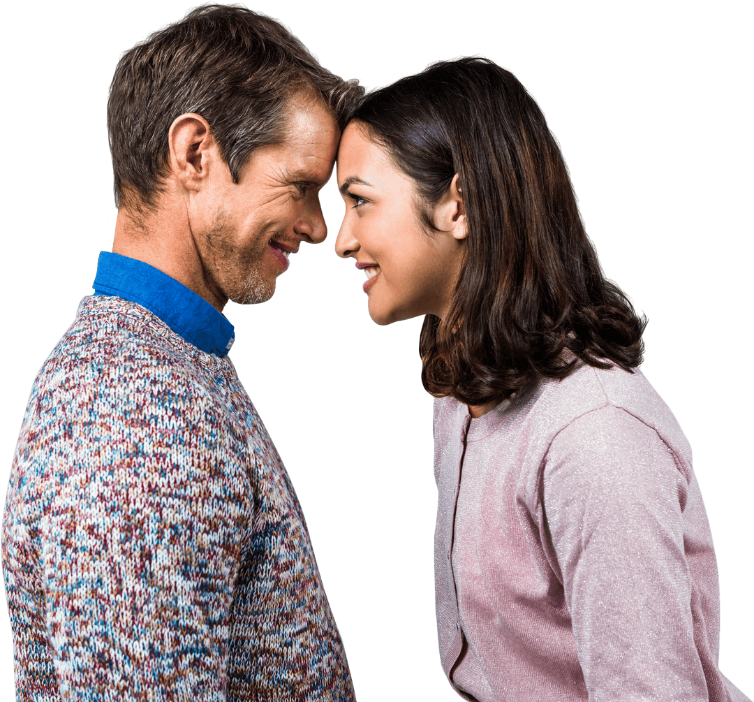 Joyful Couple Interacting on Transparent Background