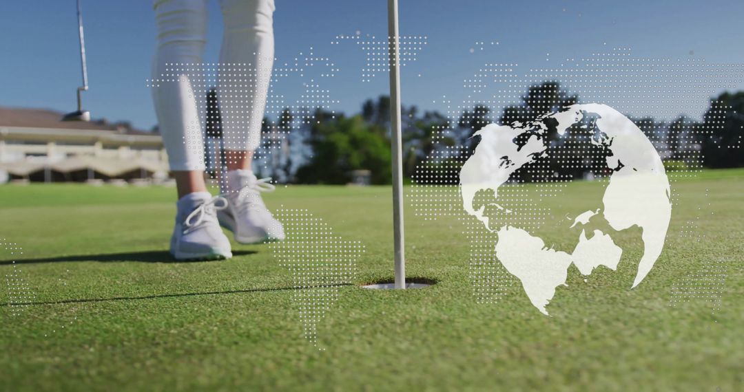 Golfer Prepares Putt on Green with Global Overlay
