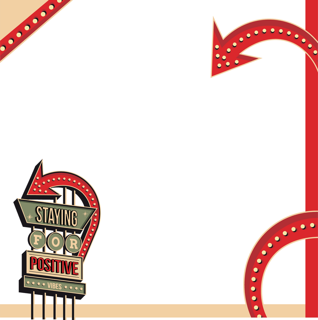 Retro Marquee Sign with Neon Arrows on Transparent Background