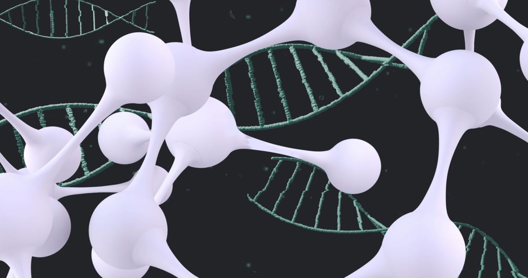DNA Strand and Molecular Structure on Dark Background
