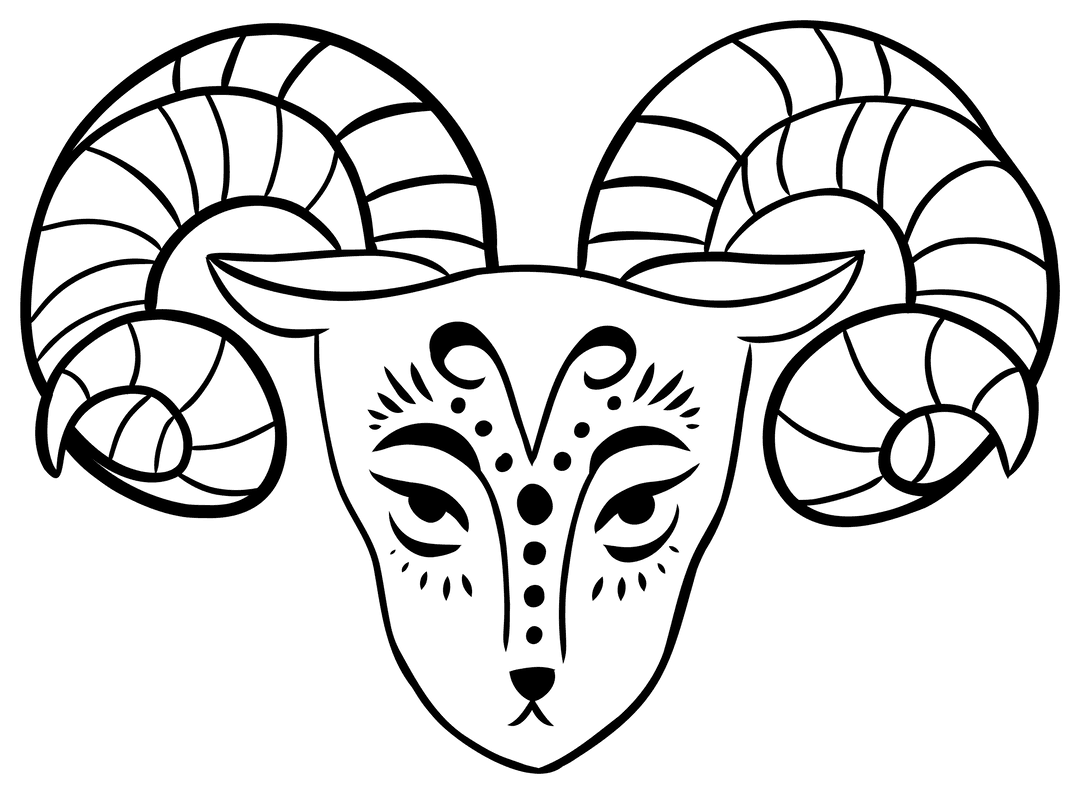 Transparent Ram Head Illustration with Curved Horns