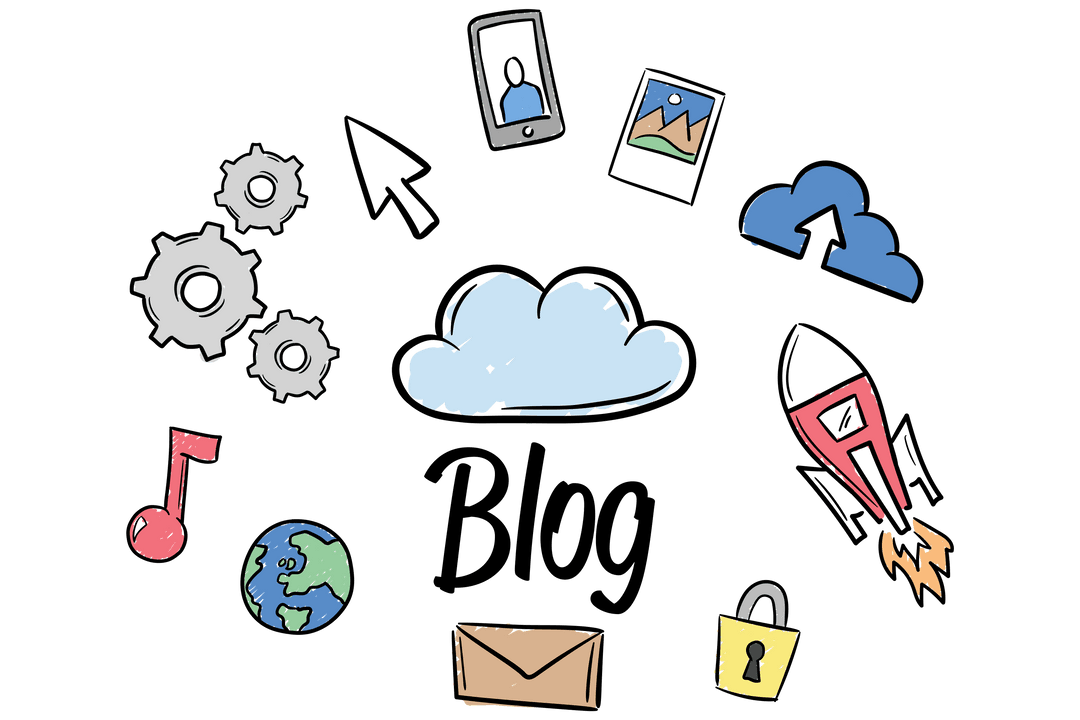 Digital Illustration with Cloud Icons on Transparent Background